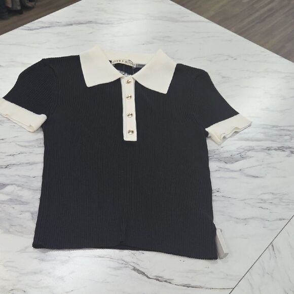 Alice + Olivia Womens Polo in Black and Cream - Picture 1 of 11